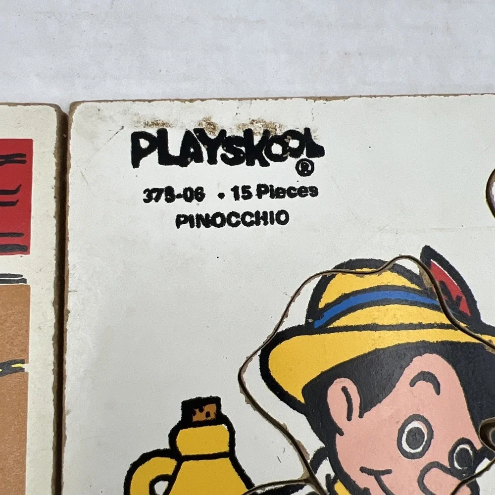 2 Vintage Playskool Walt Disney‎ Wooden Puzzles Pinocchio